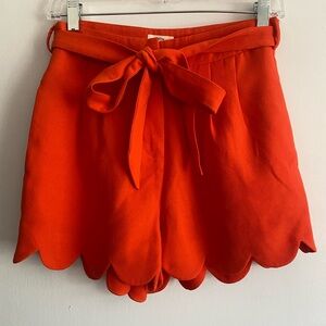 Motto Orange Belted Scalloped Shorts- Size M